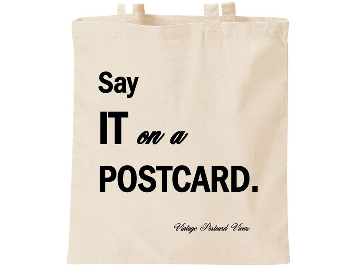 Say it on a Postcard canvas bag