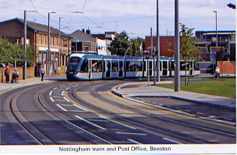 35 Nottingham tram passing Beeston Post Office