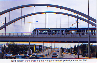 37. Nottingham tram crossing the QMC bridge