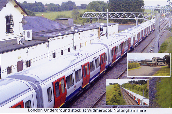 London Underground stock at Widmerpool, Nottinghamshire